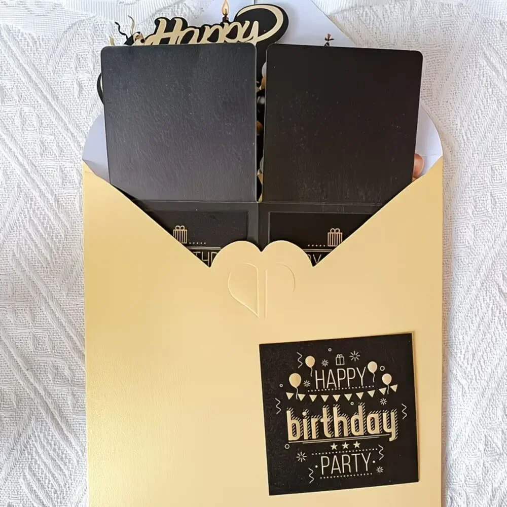 3D Pop-Up Greeting Card Black Gold Balloon Birthday Father Mother Office